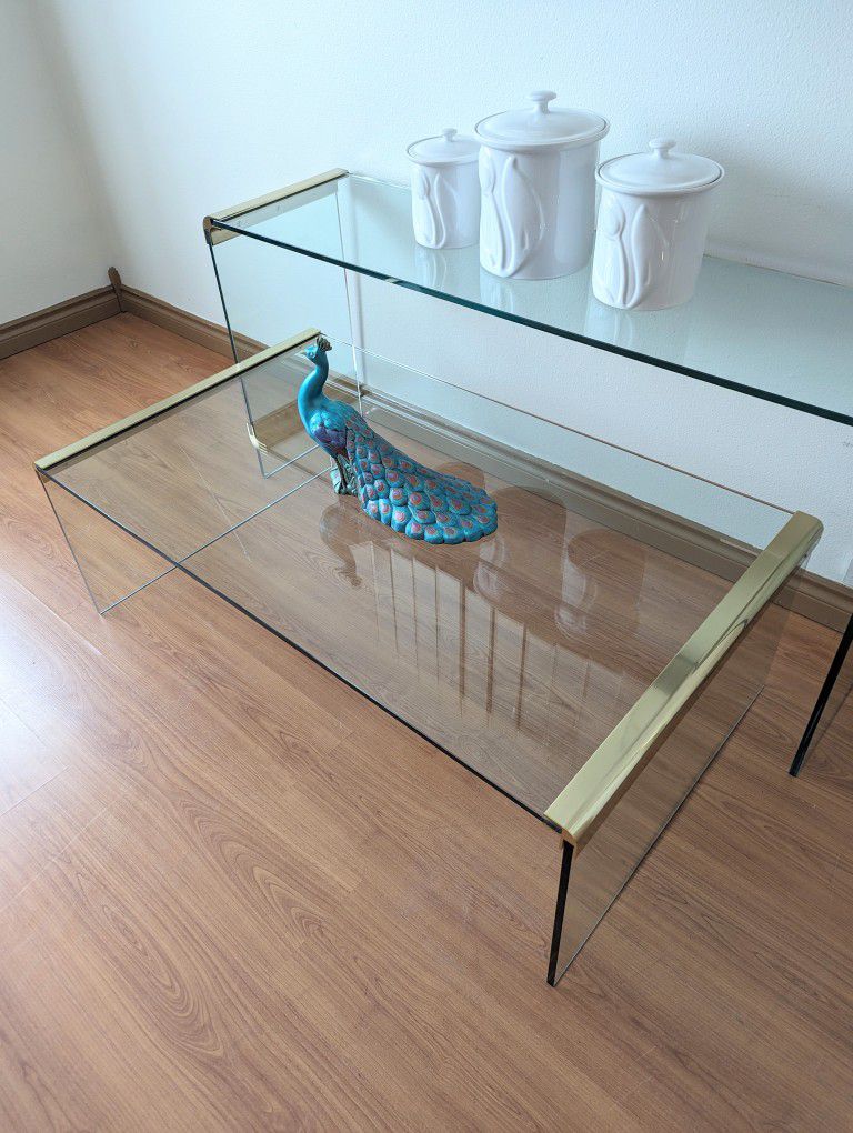 Leon Rosen Brass & Glass Postmodern Waterfall Coffee Table by Pace