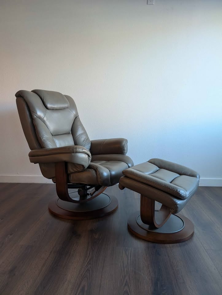 MCM Scandinavian Style Macy's Leather Recliner & Ottoman