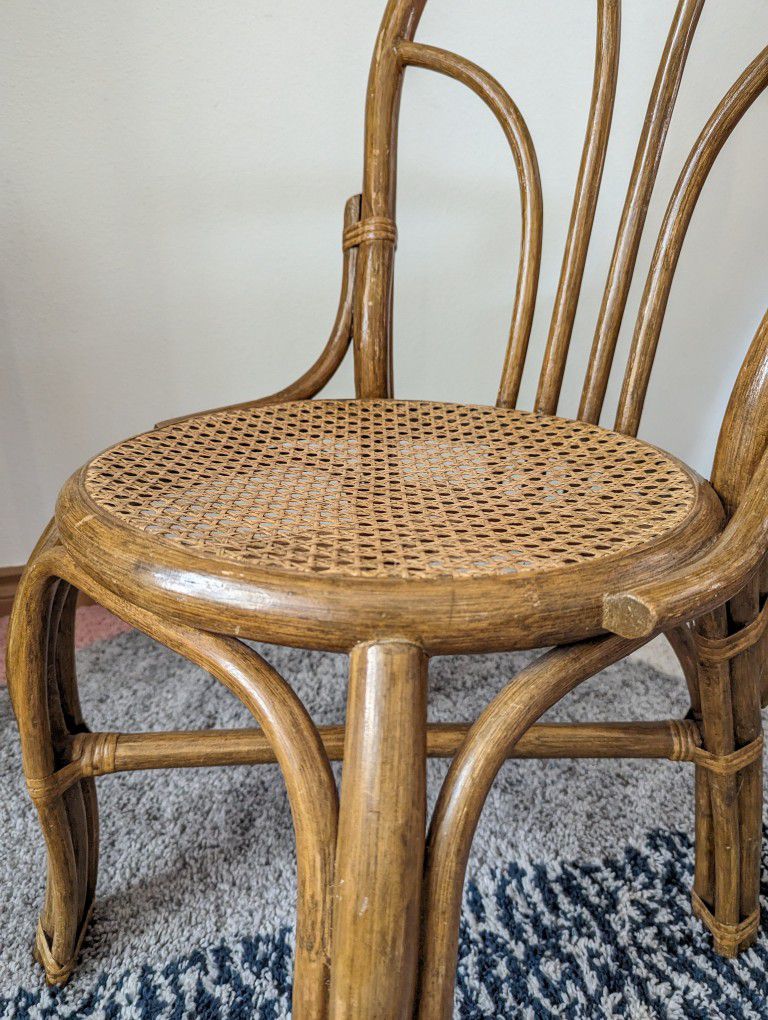 Vintage Boho Bamboo & Rattan Peacock Fan Back Chair
