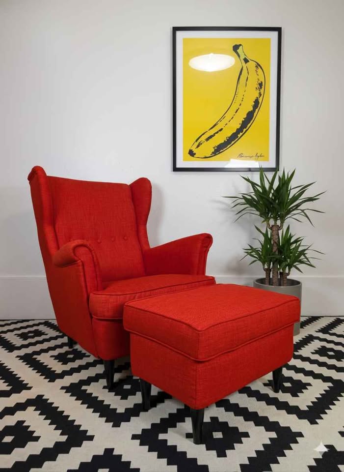 Orange Strandmon Wingback Lounge Chair & Ottoman by IKEA