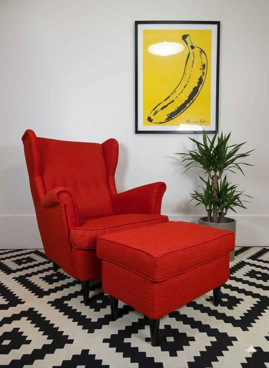 Orange Strandmon Wingback Lounge Chair & Ottoman by IKEA