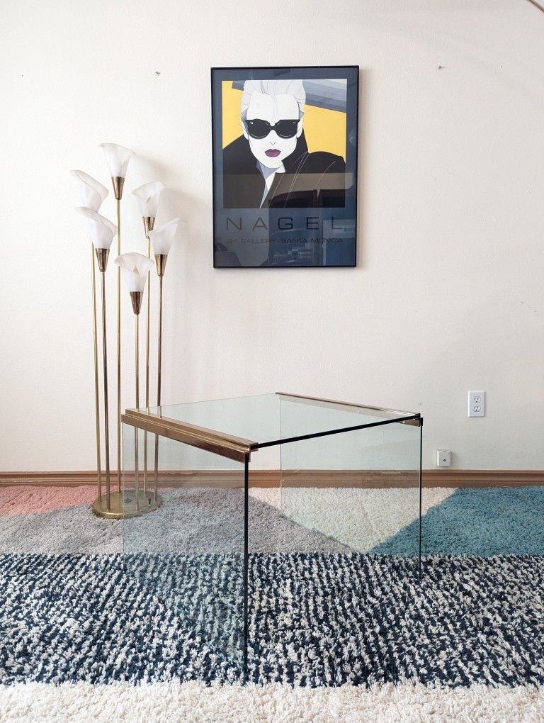 Vintage Glass & Brass Coffee / End Table by Leon Rosen For Pace