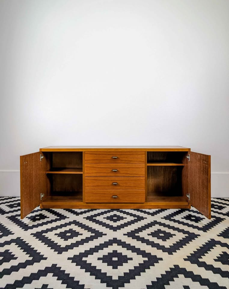 Danish Modern Teak Record Player Stand & Storage Credenza