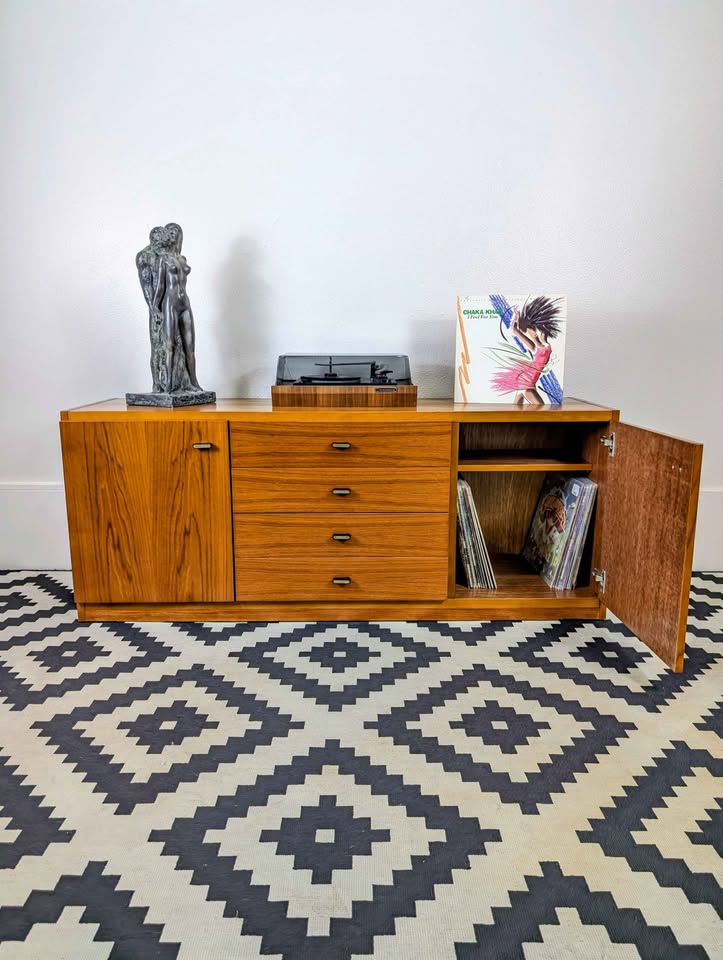 Danish Modern Teak Record Player Stand & Storage Credenza