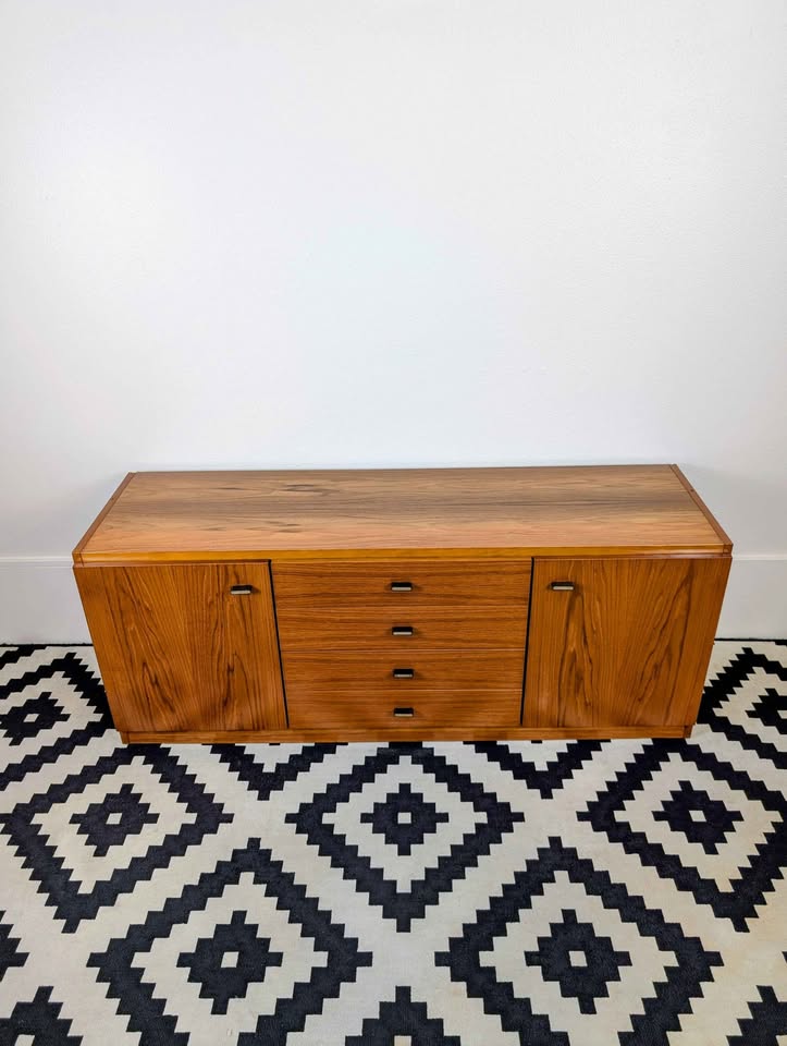 Danish Modern Teak Record Player Stand & Storage Credenza