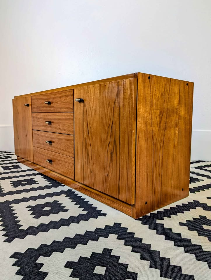 Danish Modern Teak Record Player Stand & Storage Credenza