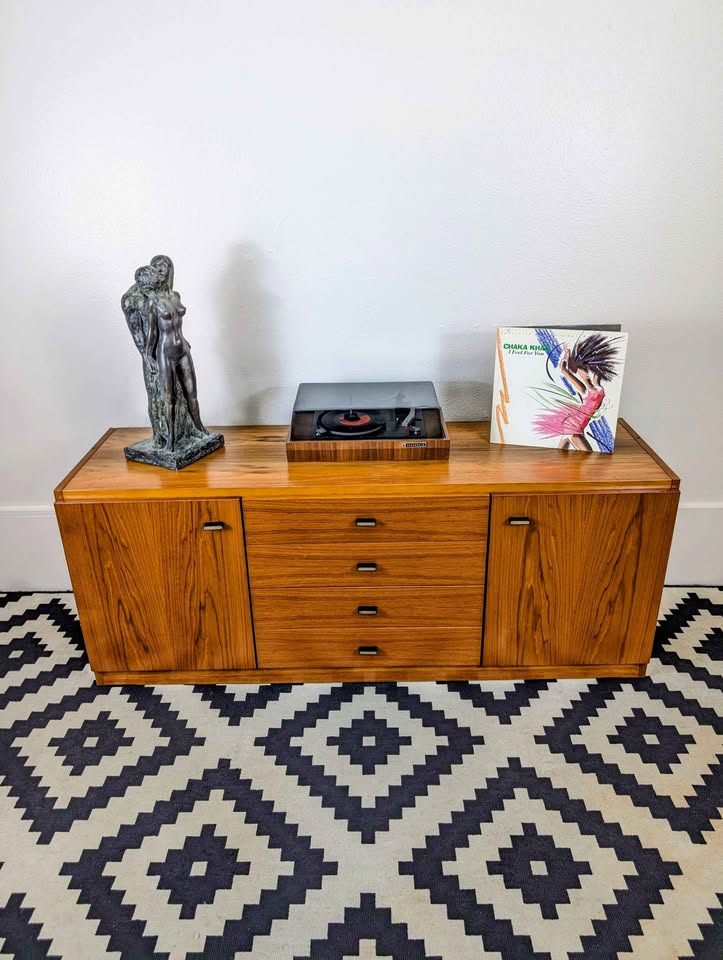 Danish Modern Teak Record Player Stand & Storage Credenza