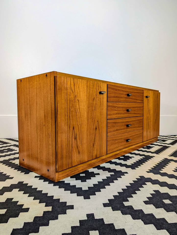 Danish Modern Teak Record Player Stand & Storage Credenza