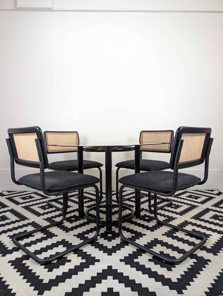 Cesca Style Dining Table w/ Smoked Glass & 4 Cantilever Chair Set