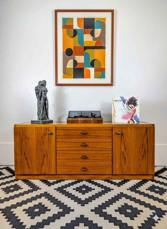 Danish Modern Teak Record Player Stand & Storage Credenza