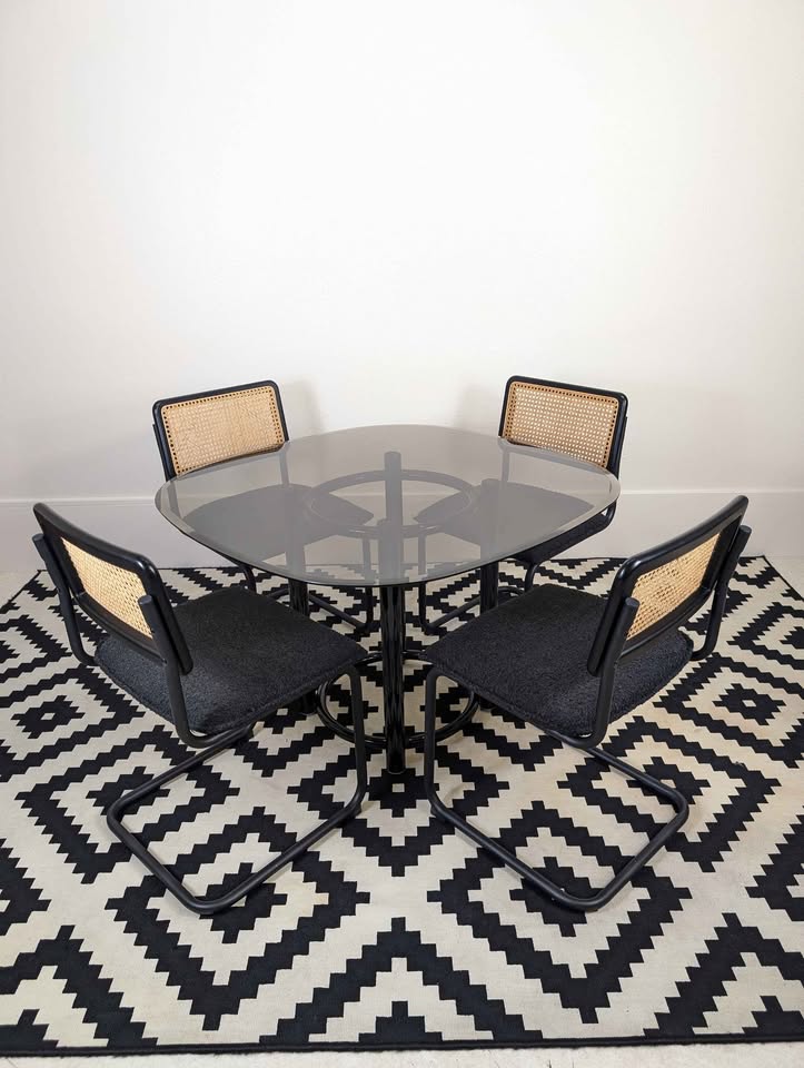 Cesca Style Dining Table w/ Smoked Glass & 4 Cantilever Chair Set