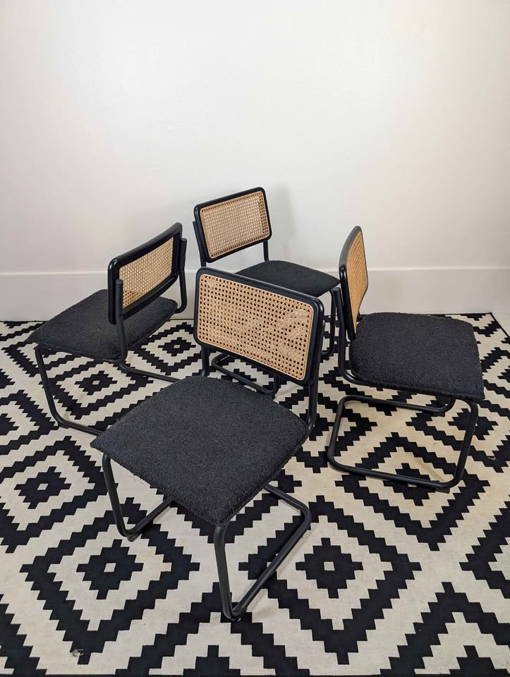 Cesca Style Dining Table w/ Smoked Glass & 4 Cantilever Chair Set