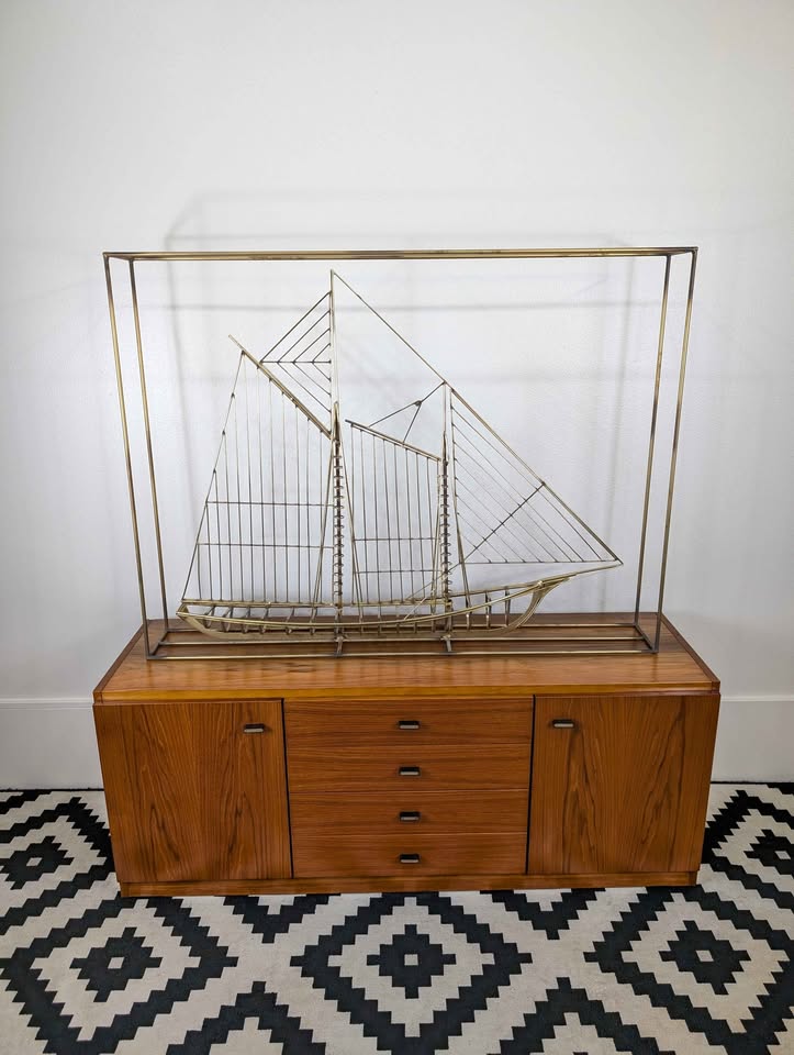 MCM Large Brass Clipper Ship / Sailboat Sculpture by Curtis Jere