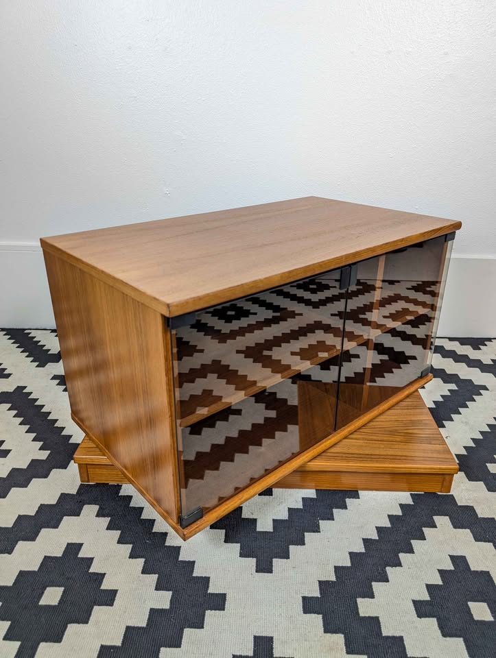 Danish Modern Teak Record Player Stand & Vinyl Storage Media Cabinet