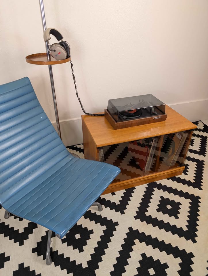 Danish Modern Teak Record Player Stand & Vinyl Storage Media Cabinet