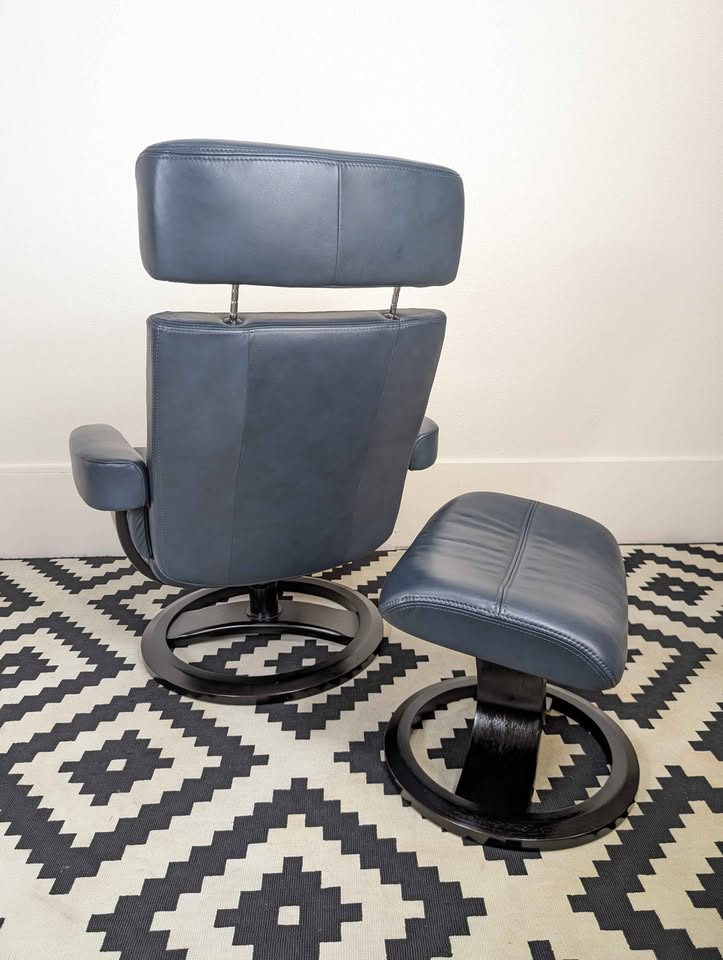 Scandinavian Oslo Collection Blue Leather Recliner by Nordic Home