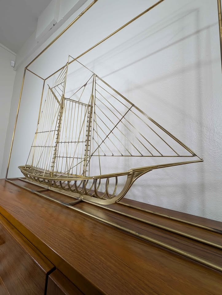 MCM Large Brass Clipper Ship / Sailboat Sculpture by Curtis Jere