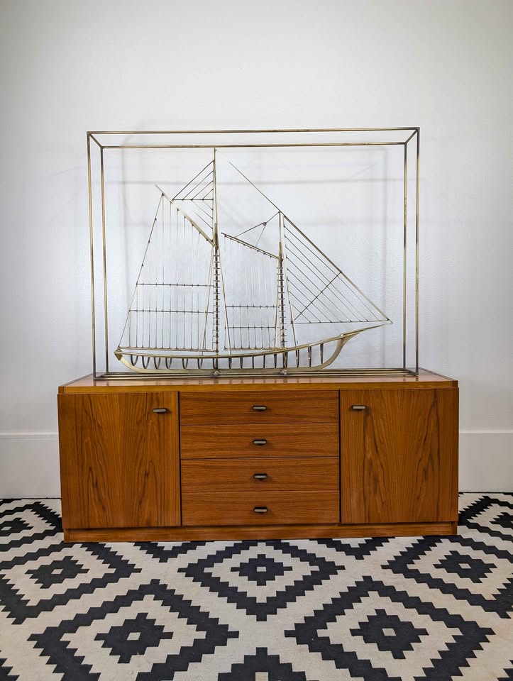 MCM Large Brass Clipper Ship / Sailboat Sculpture by Curtis Jere