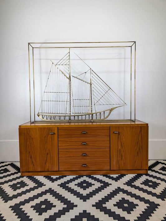 MCM Large Brass Clipper Ship / Sailboat Sculpture by Curtis Jere