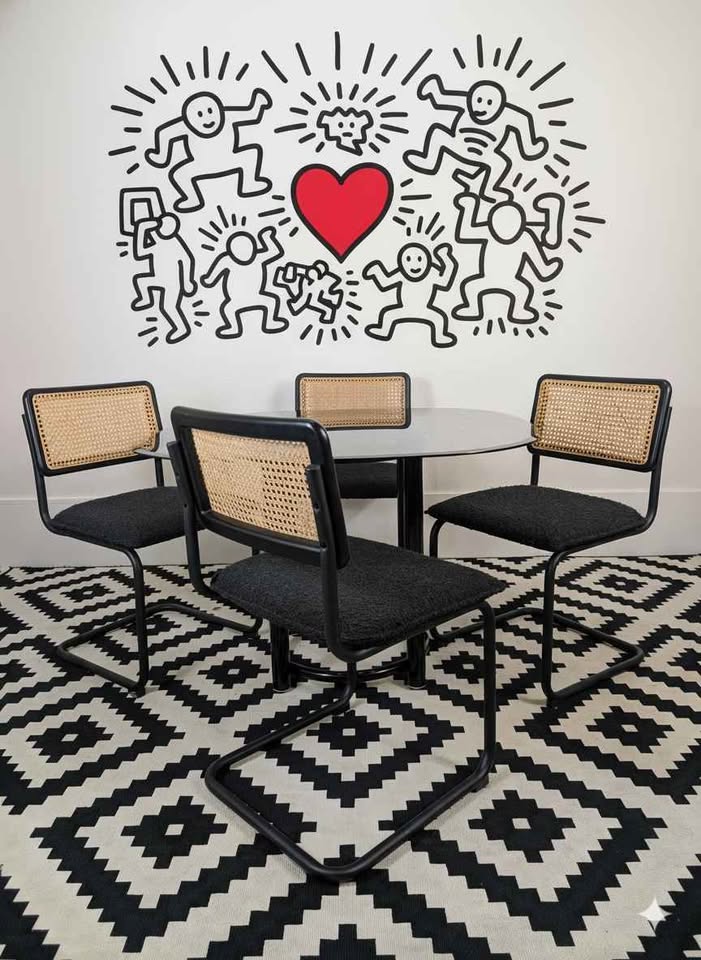 Cesca Style Dining Table w/ Smoked Glass & 4 Cantilever Chair Set