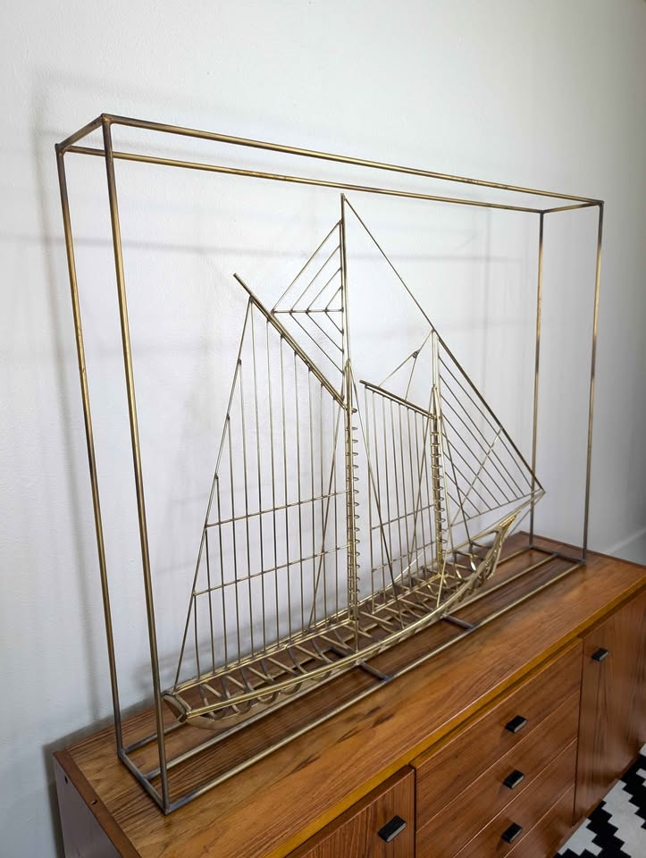 MCM Large Brass Clipper Ship / Sailboat Sculpture by Curtis Jere