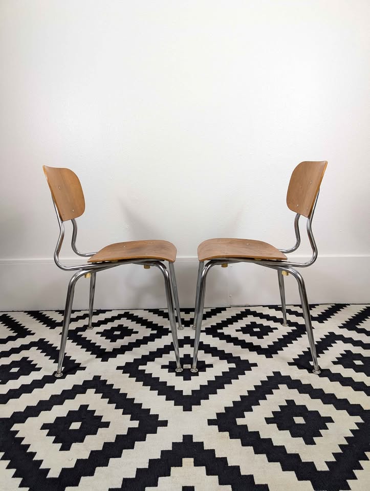 Pair of MCM Bentwood & Chrome Accent Chairs by Scholar Craft