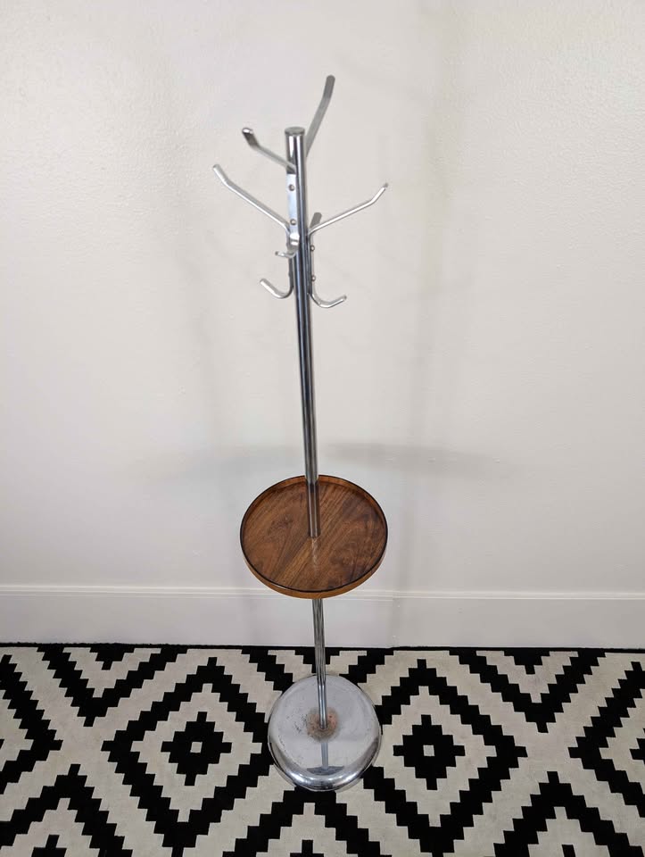 MCM Bauhaus Style Chrome & Rosewood Coat Rack Hanger