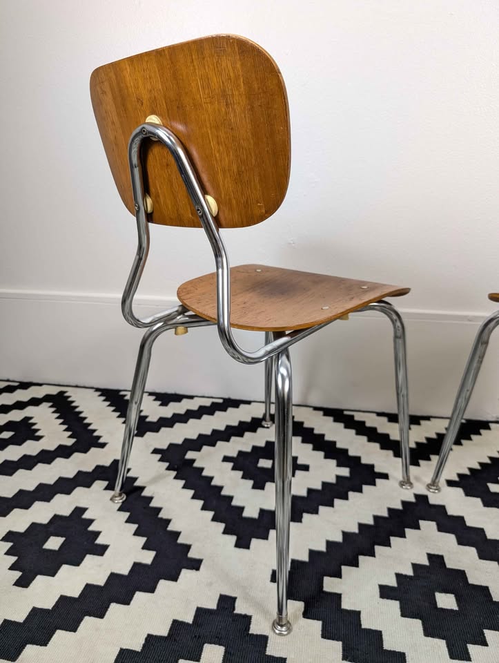 Pair of MCM Bentwood & Chrome Accent Chairs by Scholar Craft