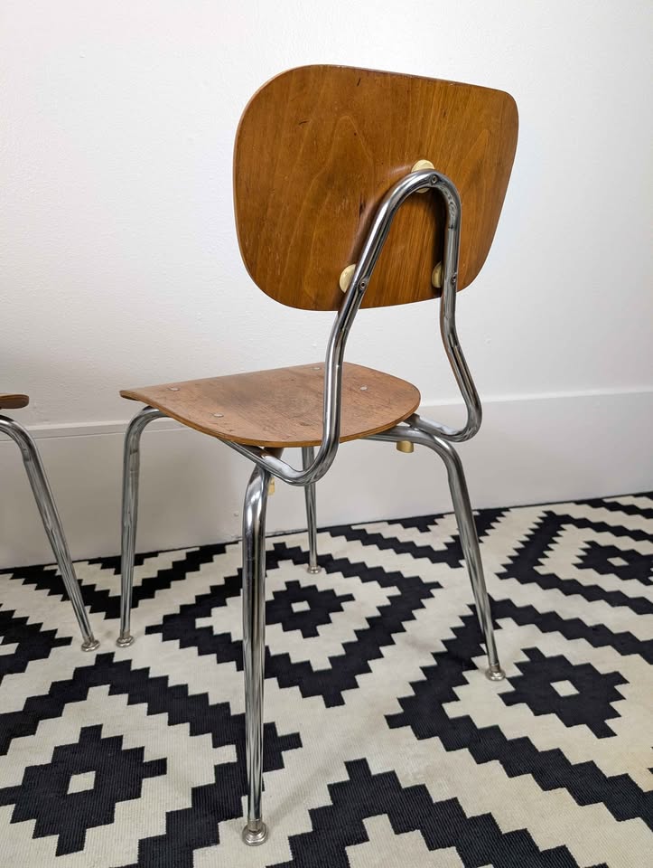 Pair of MCM Bentwood & Chrome Accent Chairs by Scholar Craft