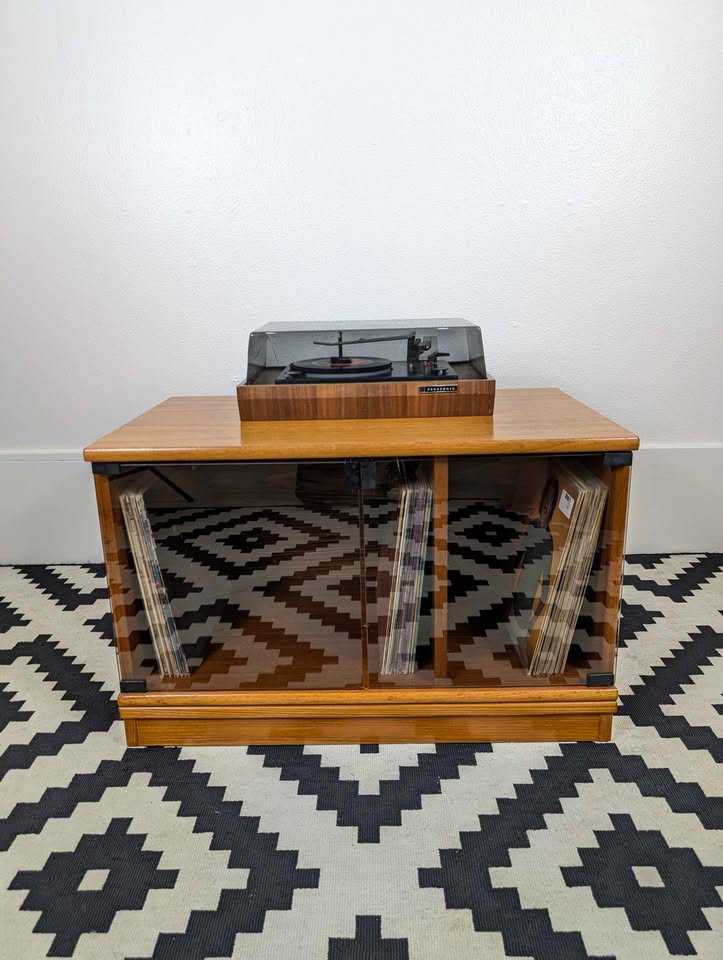 Danish Modern Teak Record Player Stand & Vinyl Storage Media Cabinet