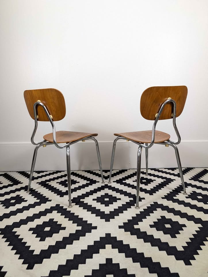 Pair of MCM Bentwood & Chrome Accent Chairs by Scholar Craft
