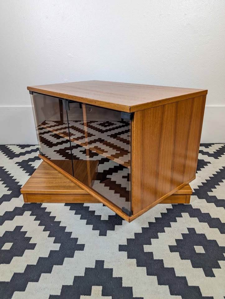 Danish Modern Teak Record Player Stand & Vinyl Storage Media Cabinet