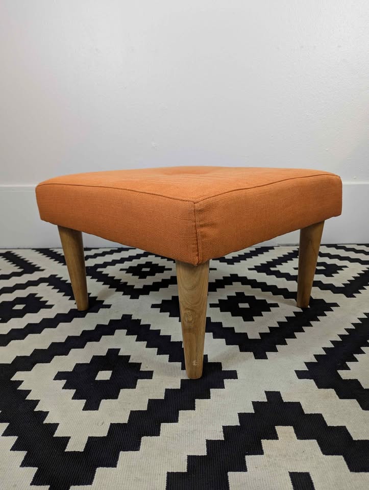 MCM Style Orange Ottoman Footstool Padded Coffee Table