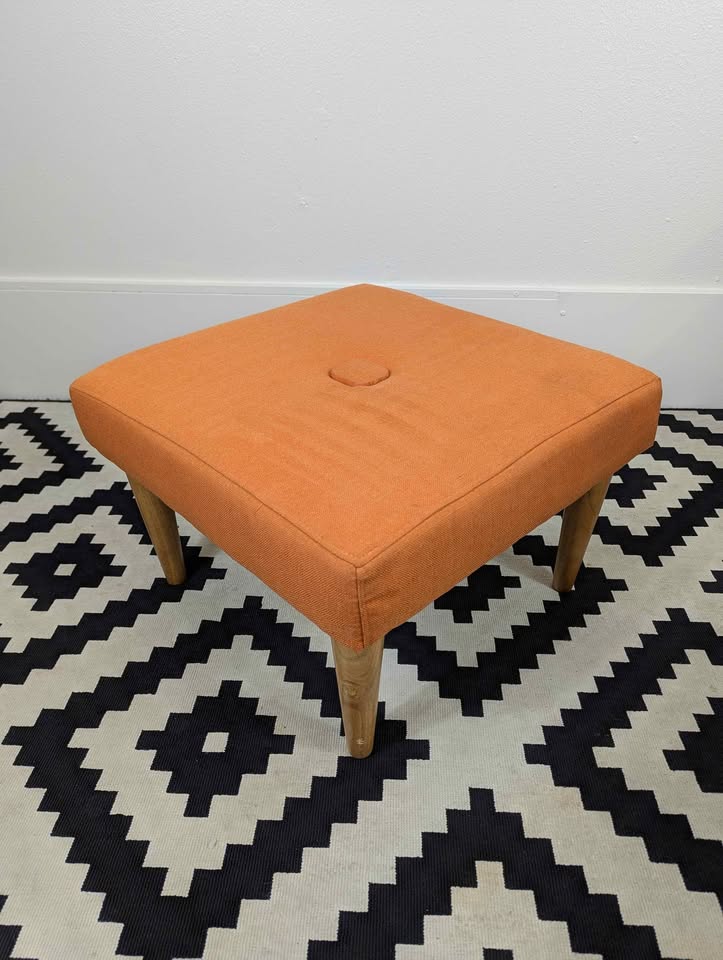MCM Style Orange Ottoman Footstool Padded Coffee Table
