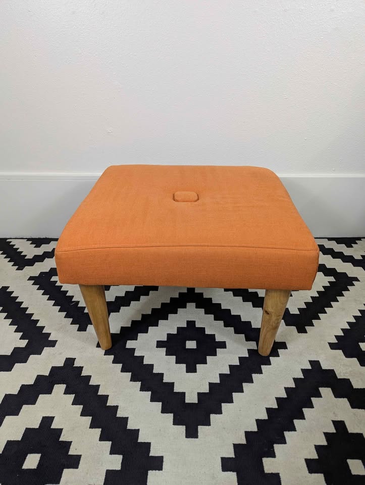 MCM Style Orange Ottoman Footstool Padded Coffee Table