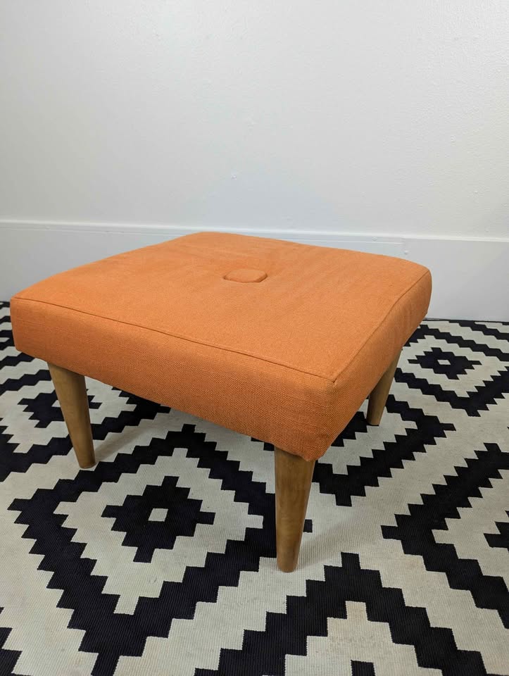 MCM Style Orange Ottoman Footstool Padded Coffee Table