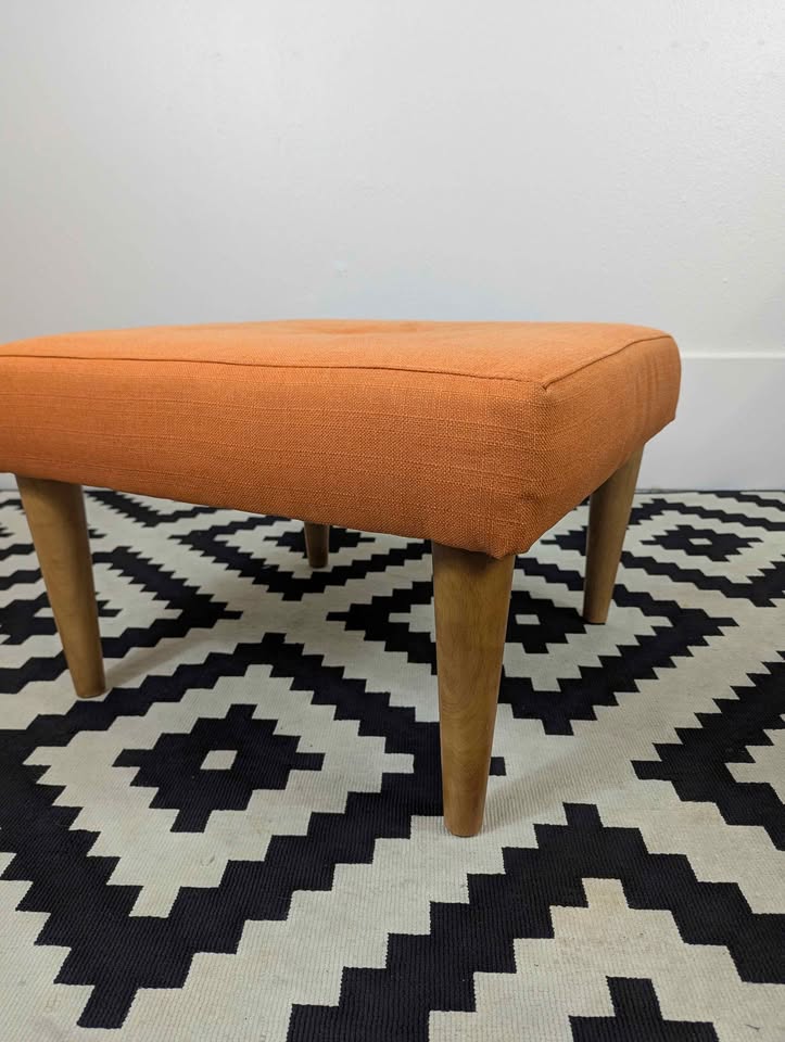 MCM Style Orange Ottoman Footstool Padded Coffee Table