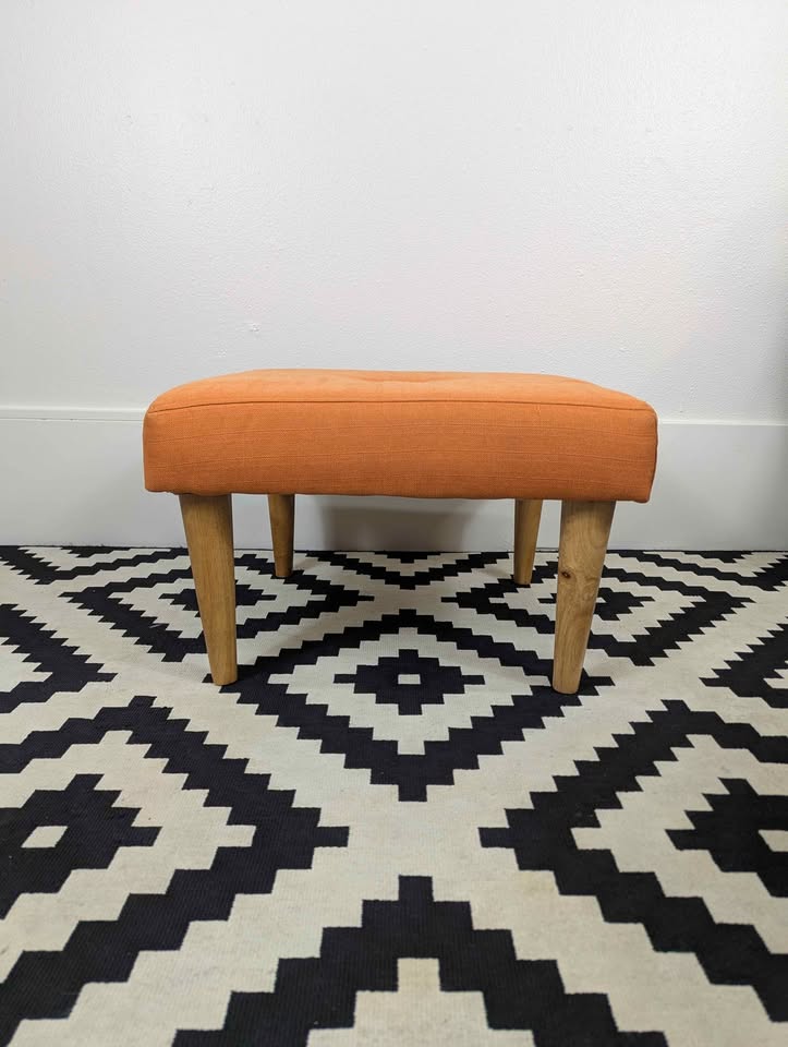 MCM Style Orange Ottoman Footstool Padded Coffee Table