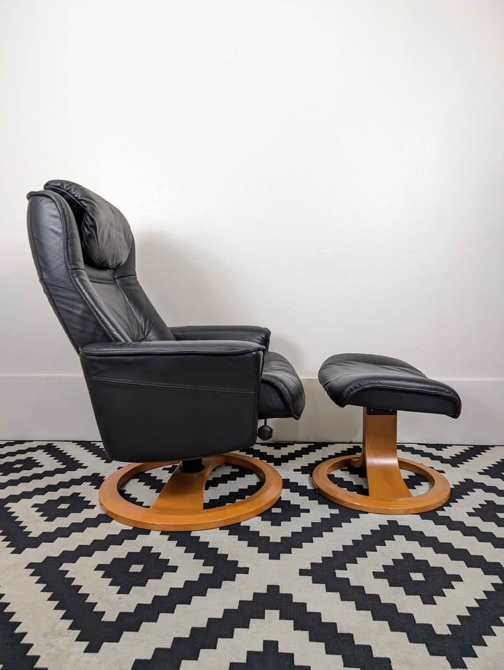 Black Leather Lounge Chair Recliner by IMG / An Ekornes Stressless Company