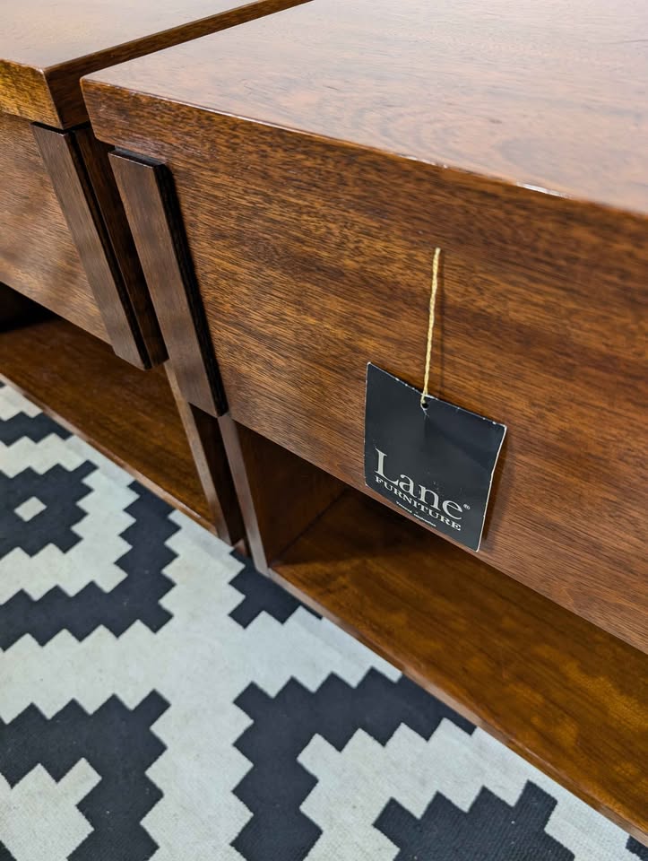 MCM Pair of American Walnut Nightstands by Lane