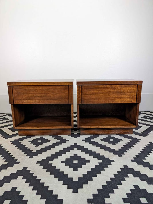 MCM Pair of American Walnut Nightstands by Lane