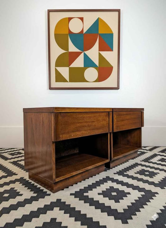 MCM Pair of American Walnut Nightstands by Lane