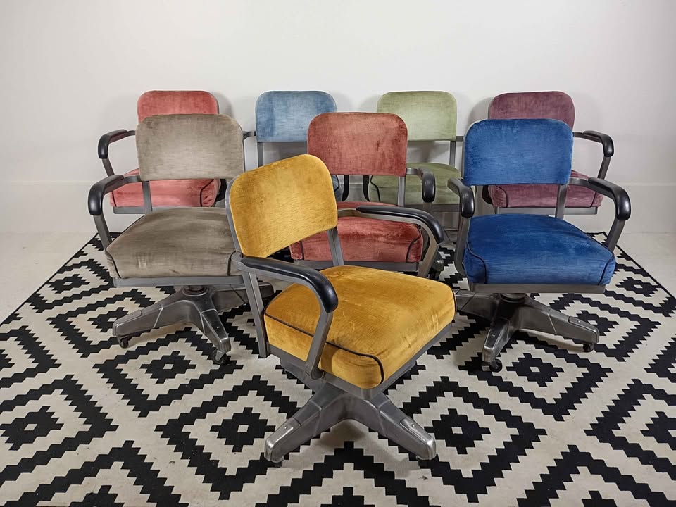 Velvet MCM Tanker Desk Chairs by Chromcraft