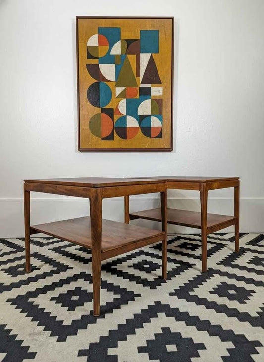 MCM Drexel Declaration Walnut End Tables by Kipp Stewart