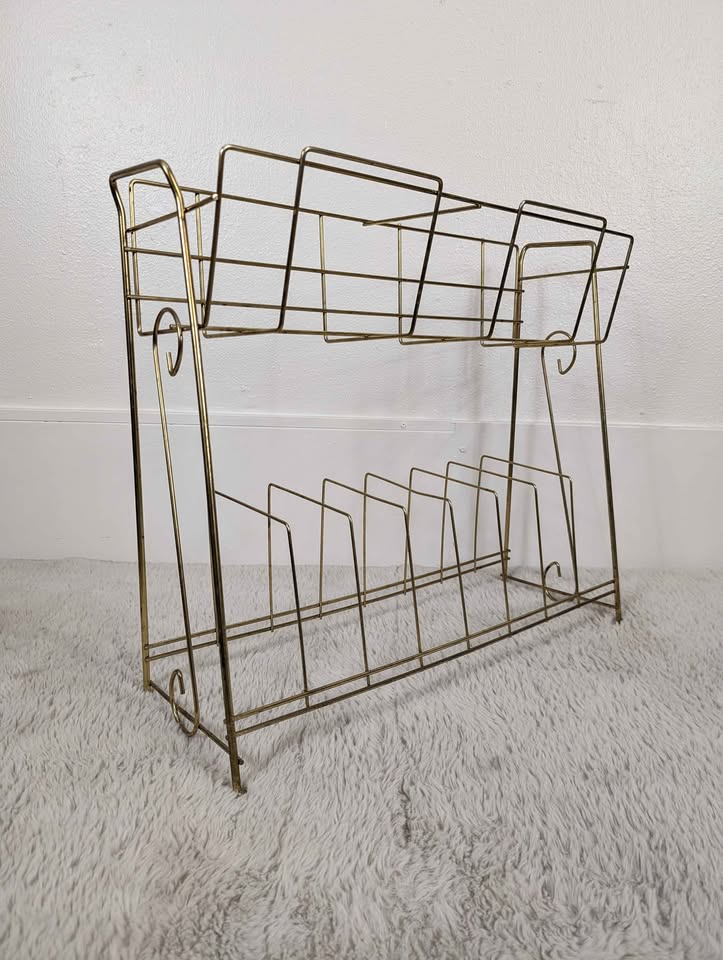 MCM Brass Wire Rack Vinyl Record Storage Bin