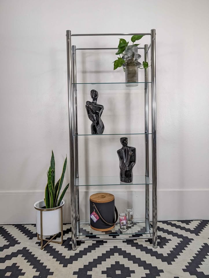MCM Chrome & Glass 4 Tiered Etagere Display Shelf