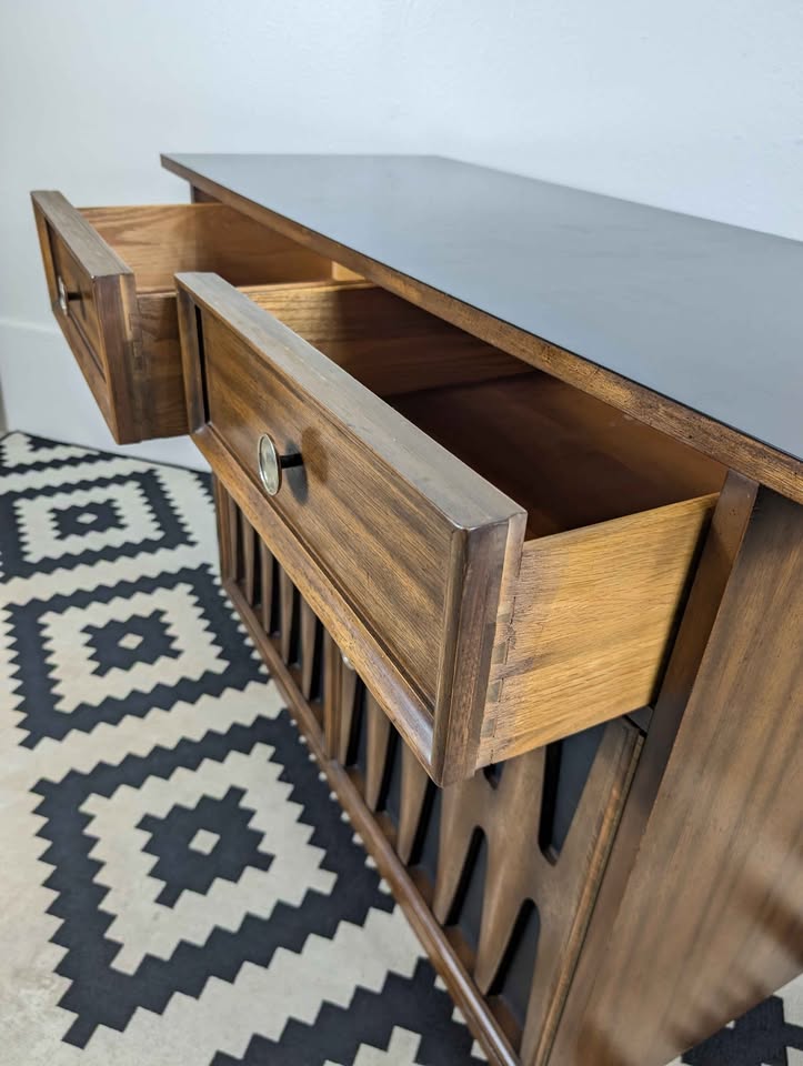 Gorgeous MCM American Walnut Brutalist Bar / Credenza / Buffet by Young