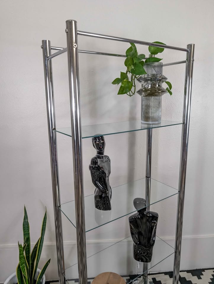 MCM Chrome & Glass 4 Tiered Etagere Display Shelf