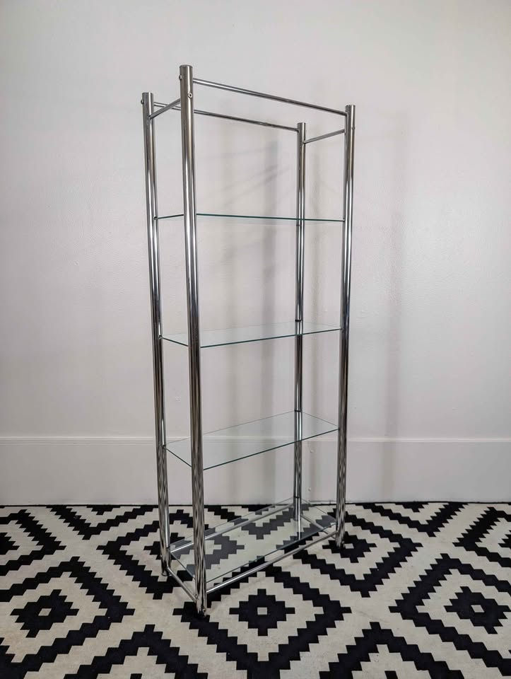MCM Chrome & Glass 4 Tiered Etagere Display Shelf