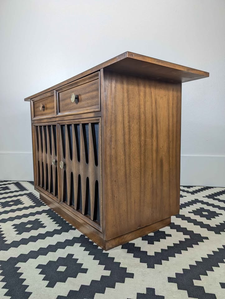 Gorgeous MCM American Walnut Brutalist Bar / Credenza / Buffet by Young